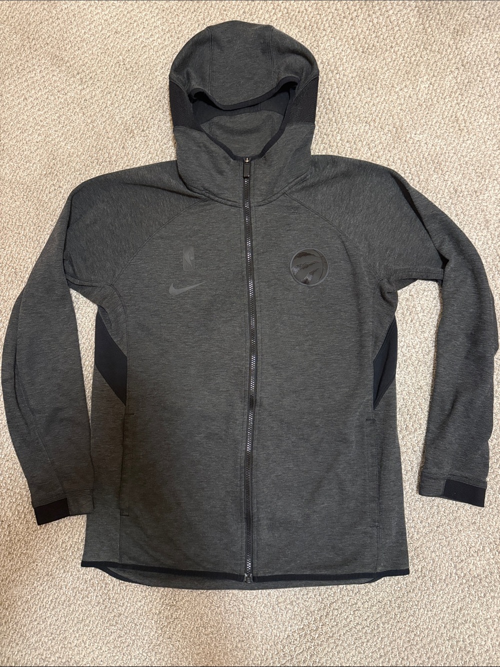 Nike Men’s Dark Gray NBA Toronto Raptors Edition Full‑Zip Performance Hoodie.